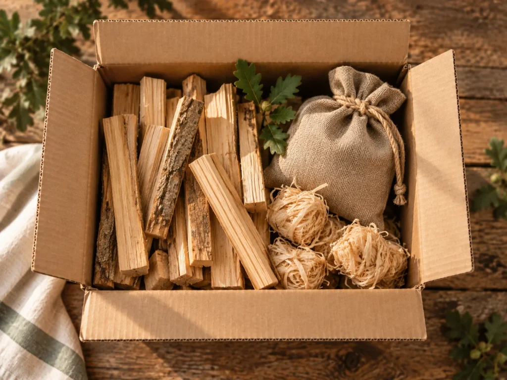 The Kindling Box with natural firelighters