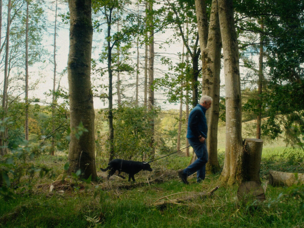 Jonathan walking his dog through Leys Farm woodland
